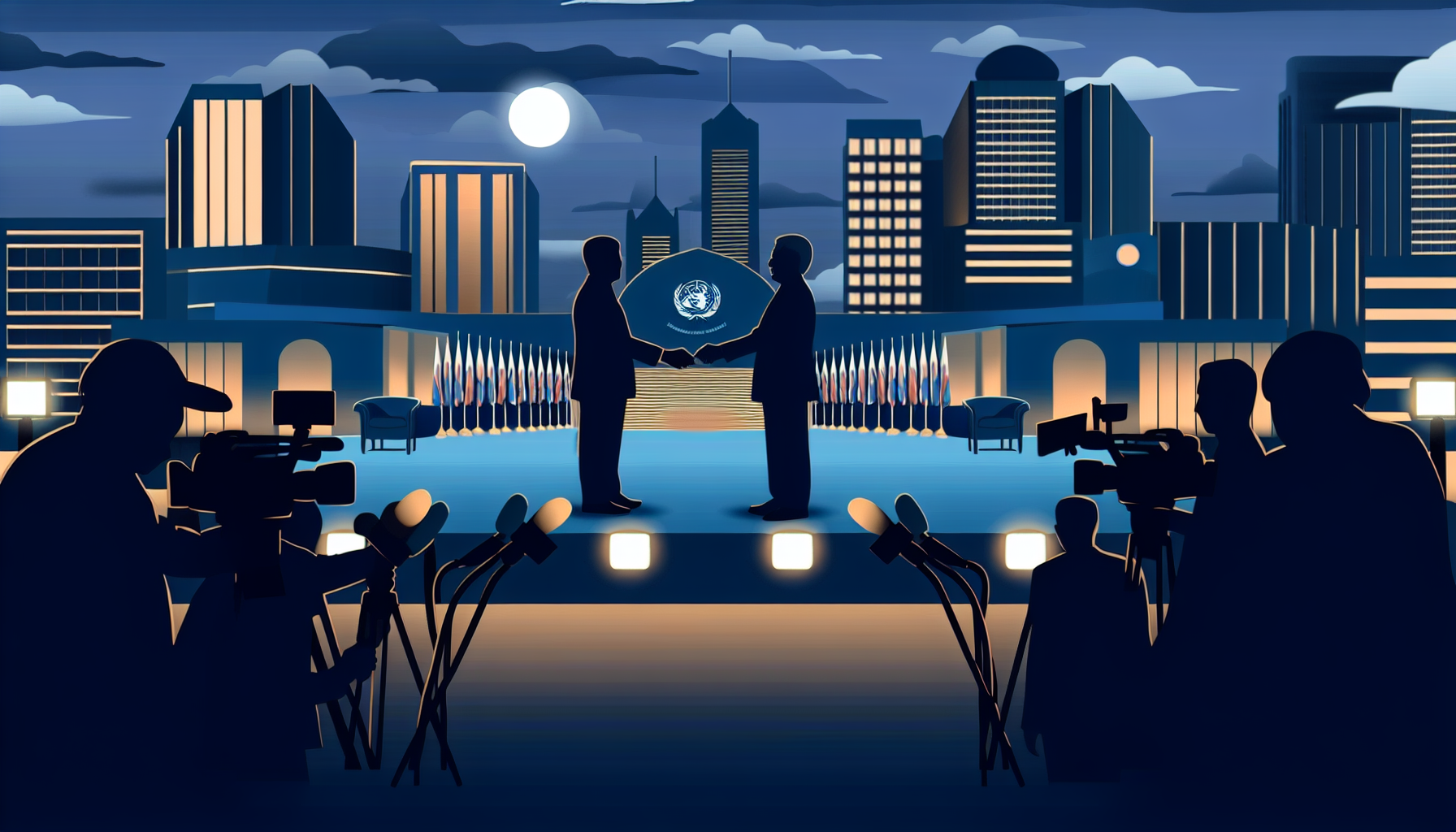 경주 APEC 주간을 상징하는 회의장과 정상회담 실루엣 일러스트