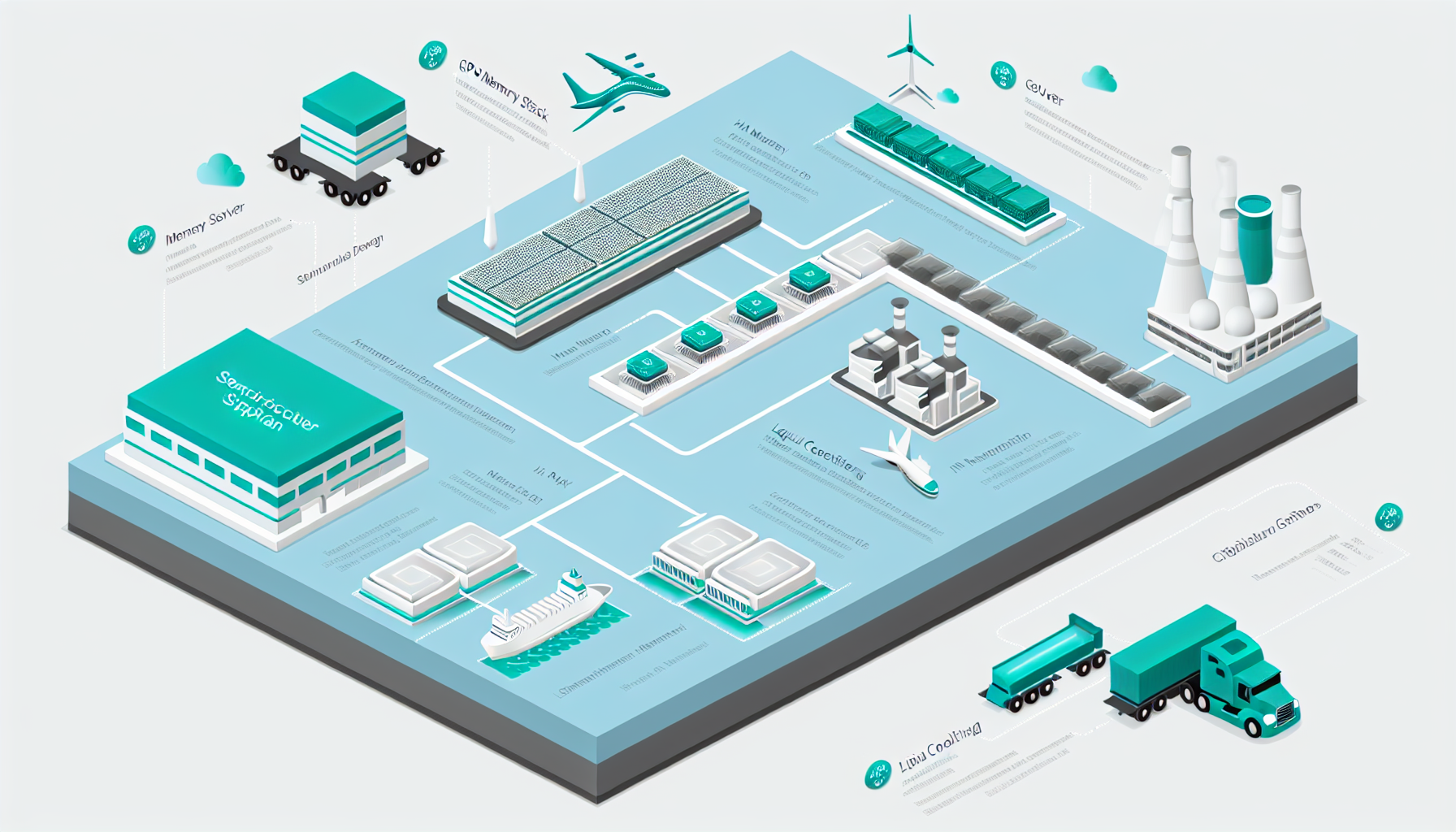 반도체·AI 공급망 흐름을 보여주는 아이소메트릭 다이어그램