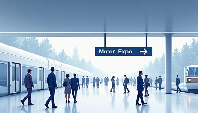 สถานีรถไฟฟ้าและป้ายบอกทางไปงานมอเตอร์โชว์