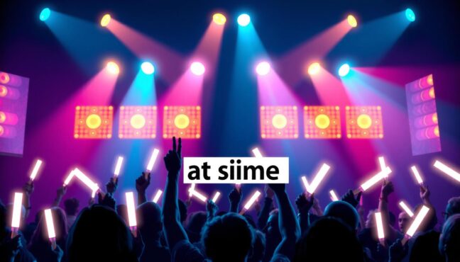 ฉากคอนเสิร์ตที่มีแสงสีและแฟนคลับ