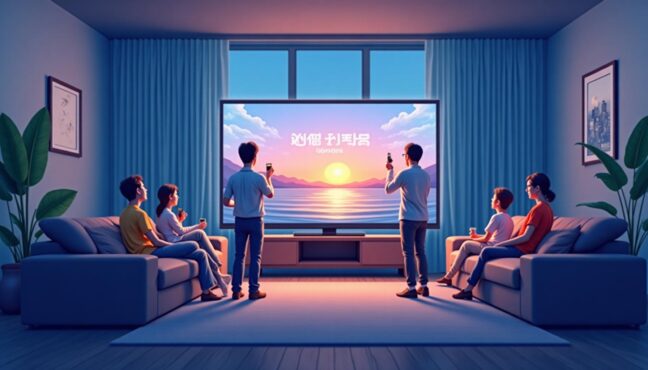 กลุ่มคนกำลังดูซีรีส์เกาหลีแนวระทึกขวัญบน Disney+ ด้วยความตื่นเต้น