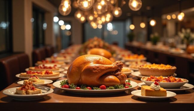 บุฟเฟต์อาหาร Thanksgiving ในร้านอาหารสไตล์โมเดิร์น