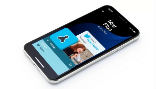 โทรศัพท์มือถือแสดงแอป Mnet Plus และ Twitter สำหรับการโหวต