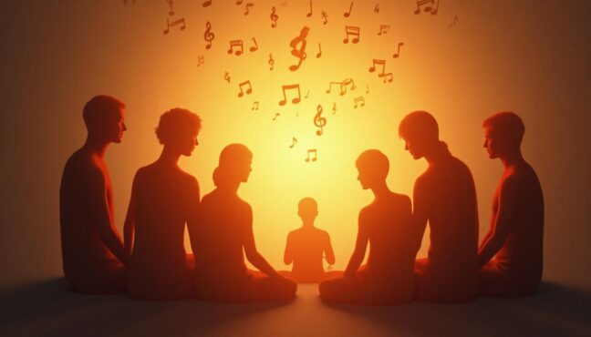 ภาพศิลปะนามธรรมที่สื่อถึงความอบอุ่นและความสบายใจตามแนวคิดเพลงกอดอุ่น