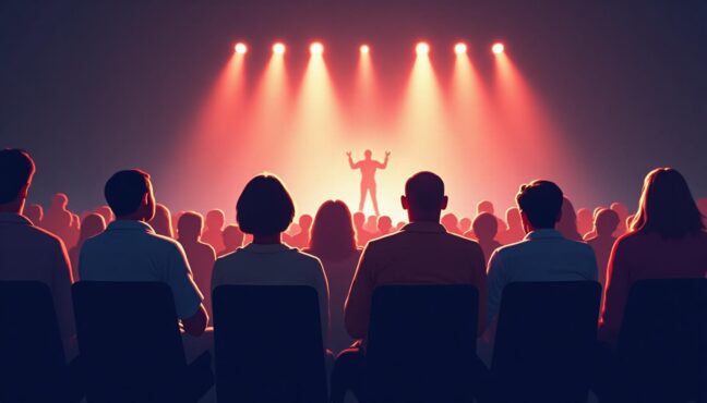 บรรยากาศคอนเสิร์ตที่มีผู้ชมแต่งกายโทนสีสุภาพ