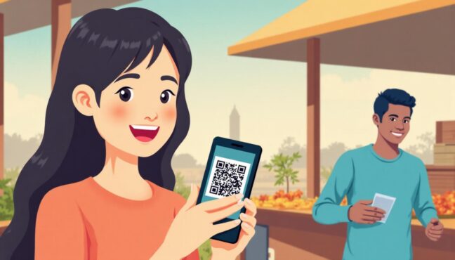 လူငယ်တစ်ယောက် ဖုန်းဖြင့် QR ကုဒ်စကင်ဖတ်နေပုံ