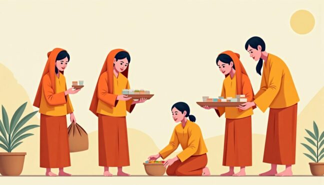 သီလရှင်ဆရာလေးများအား ဆွမ်းကပ်နေပုံ