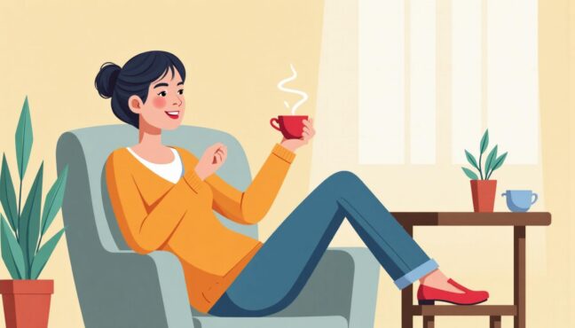 カフェでくつろいでいる若い女性