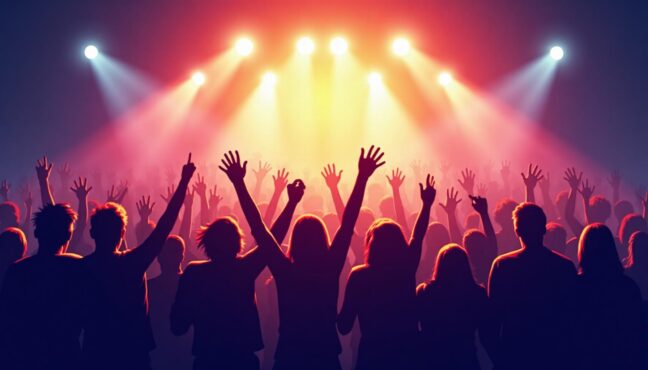 音楽イベントを楽しむ観客の熱狂的な様子