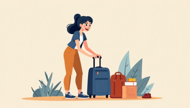 旅行バッグを準備している若い女性