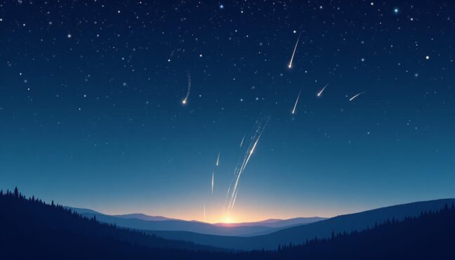 夜空に流れる流星群の美しい光の軌跡