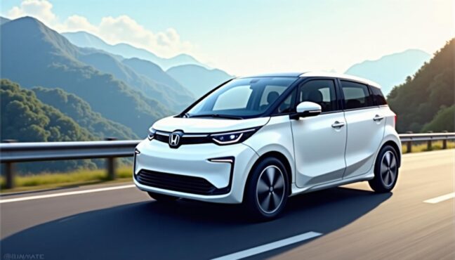 ホワイトカラーのホンダN-ONE RSが山道に停車しているスタイリッシュなフロントビュー