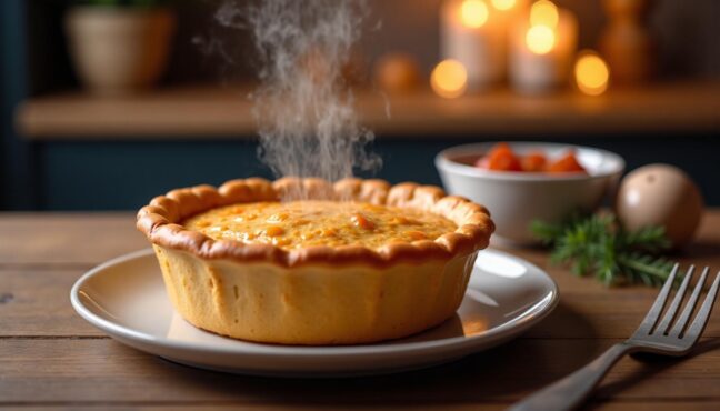 カフェで提供されるような美しいビーフシチューパイの完成品