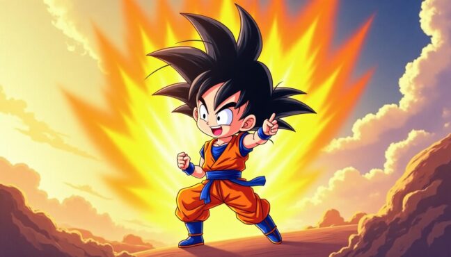 ドラゴンボールDAIMAの子供版悟空がかっこよくポーズを決めている様子
