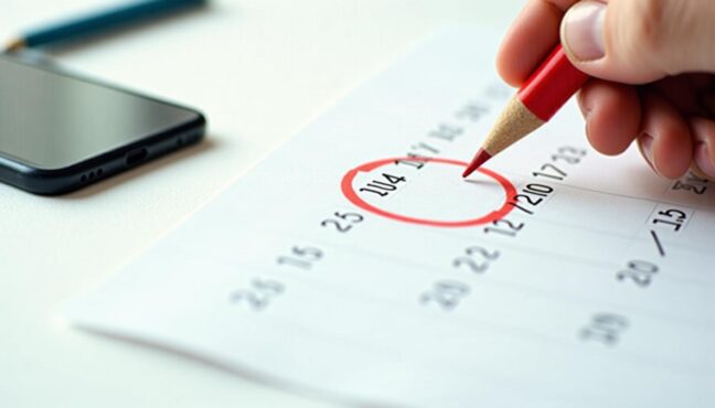 パスワードの期限をカレンダーにマークしている様子