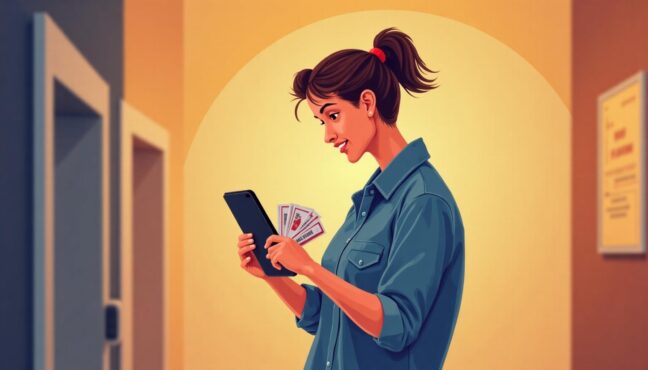 スマートフォンで展覧会チケットを確認している様子