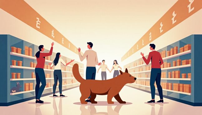 ショッピングモール内でバリケードを作る従業員たちの緊張した様子