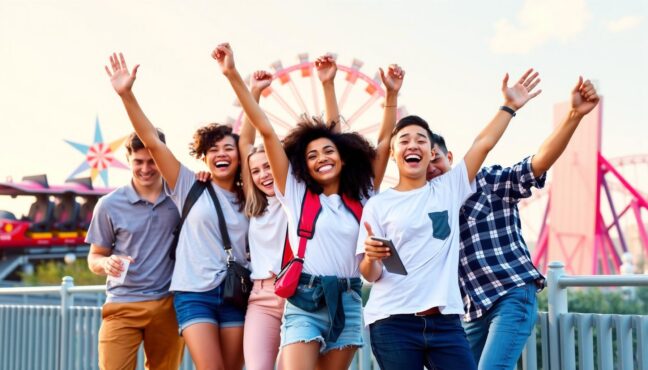 수험생들이 놀이공원에서 즐겁게 놀고 있는 모습