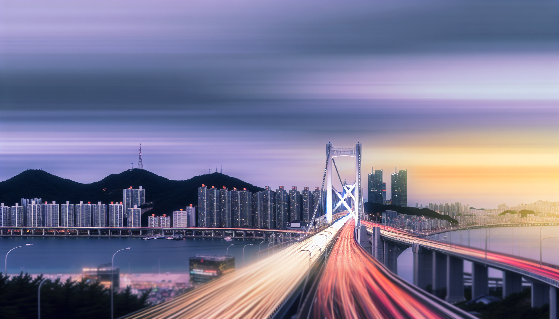 부산 도심과 광안대교가 보이는 러시아워 야경