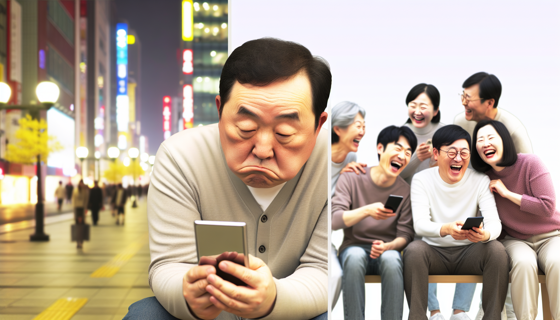 40대와 20-30대의 세대 갈등을 상징적으로 보여주는 이미지