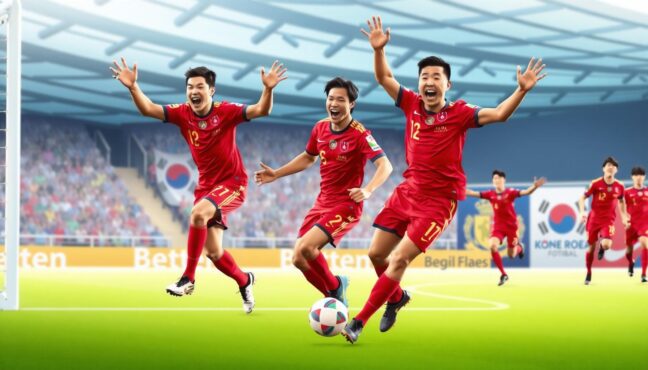 한국 국가대표팀 선수들이 축구장에서 열정적으로 뛰는 모습