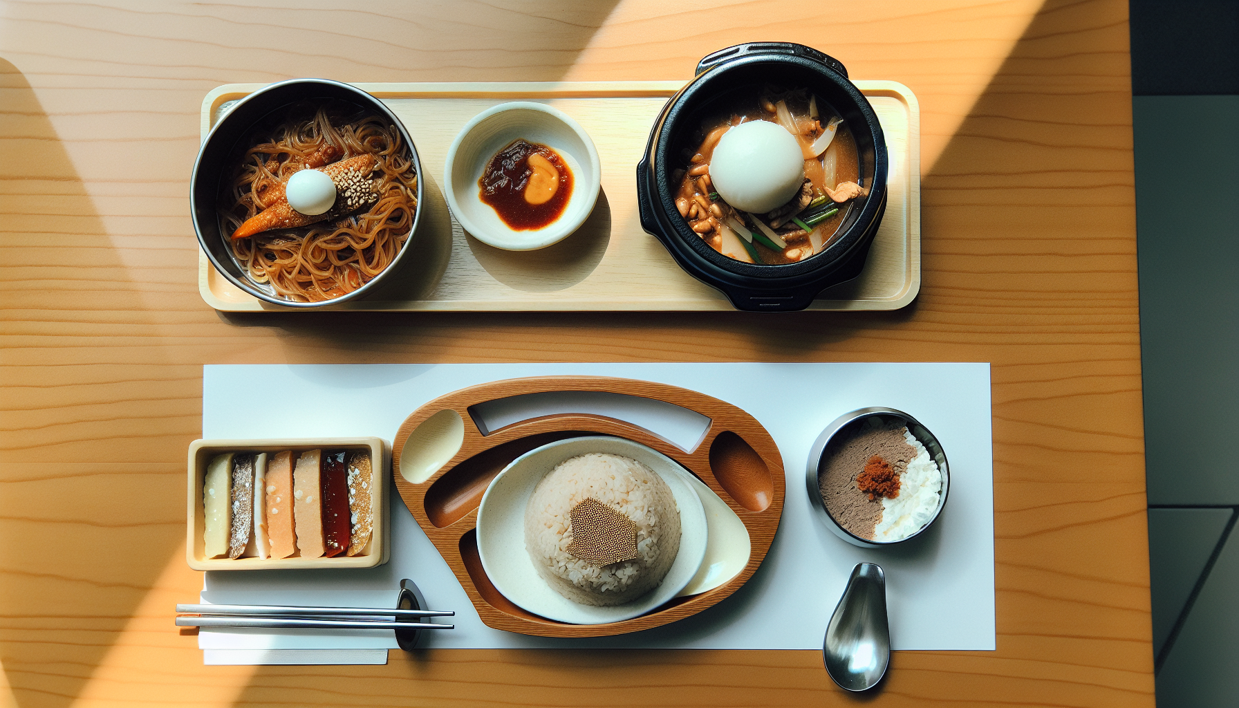 여주 지역 쌀밥정식·막국수·매운탕과 디저트가 한상으로 놓인 모습