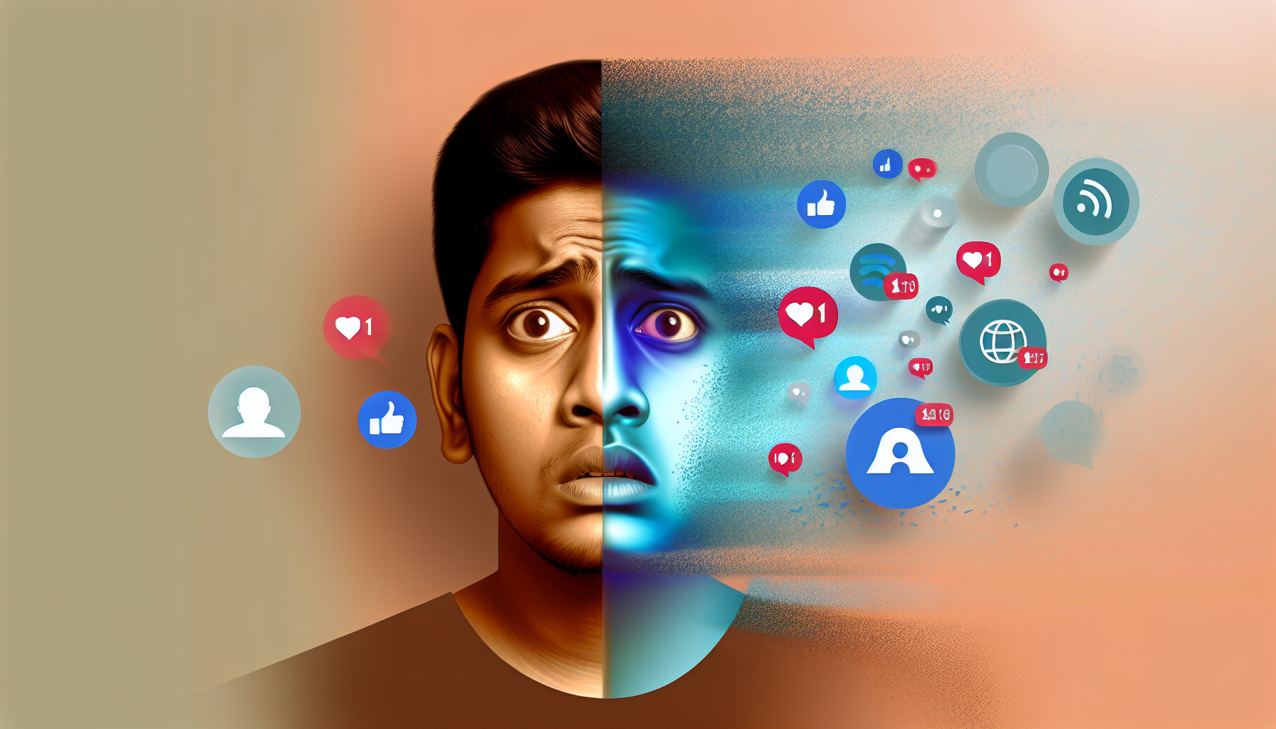 소셜 미디어의 영향을 받는 청년을 표현한 이미지