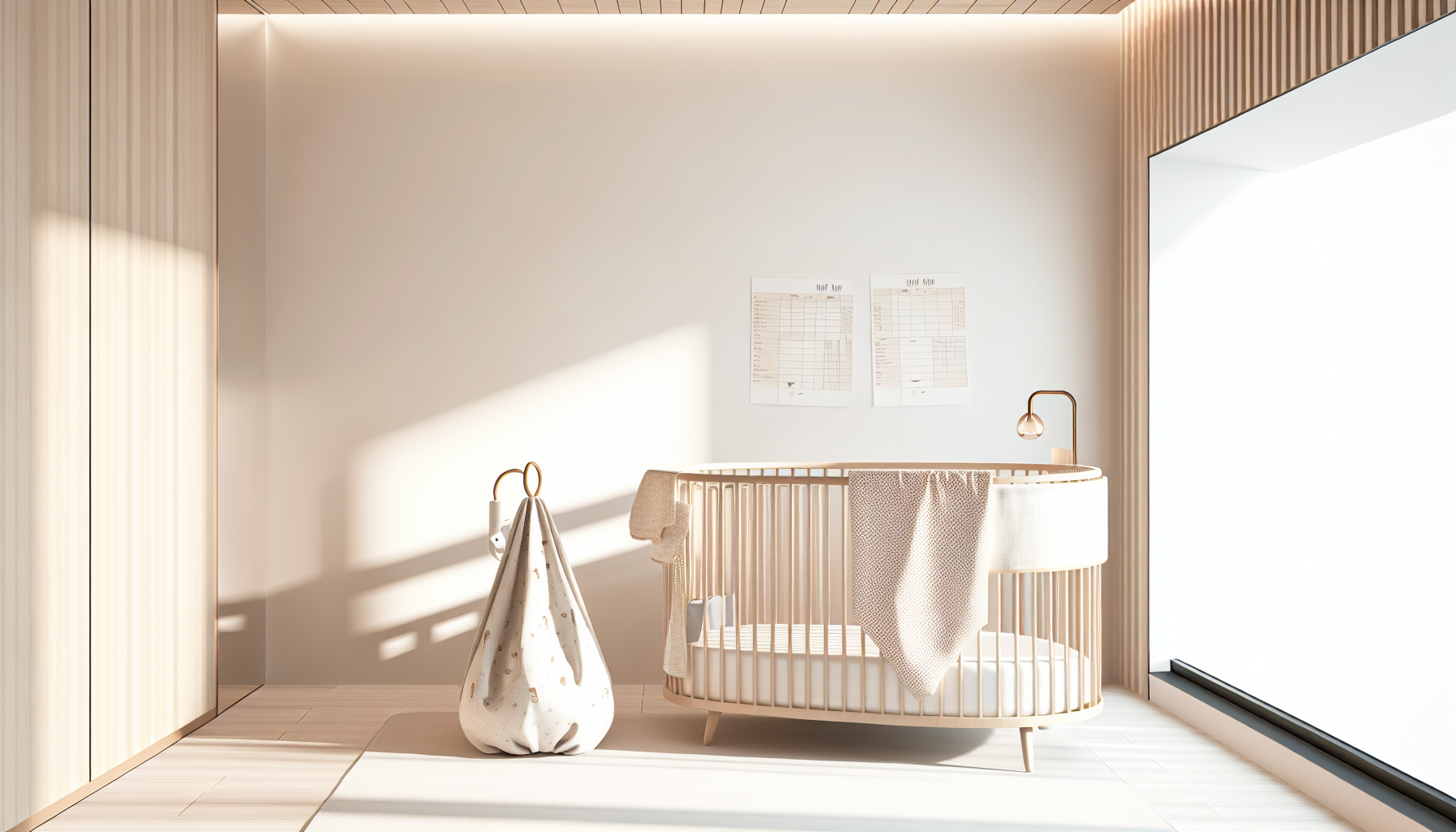 미니멀 신생아 방과 필수 용품이 놓인 아늑한 인테리어