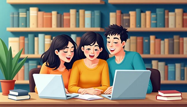 도서관에서 열심히 공부하는 대학생들의 모습