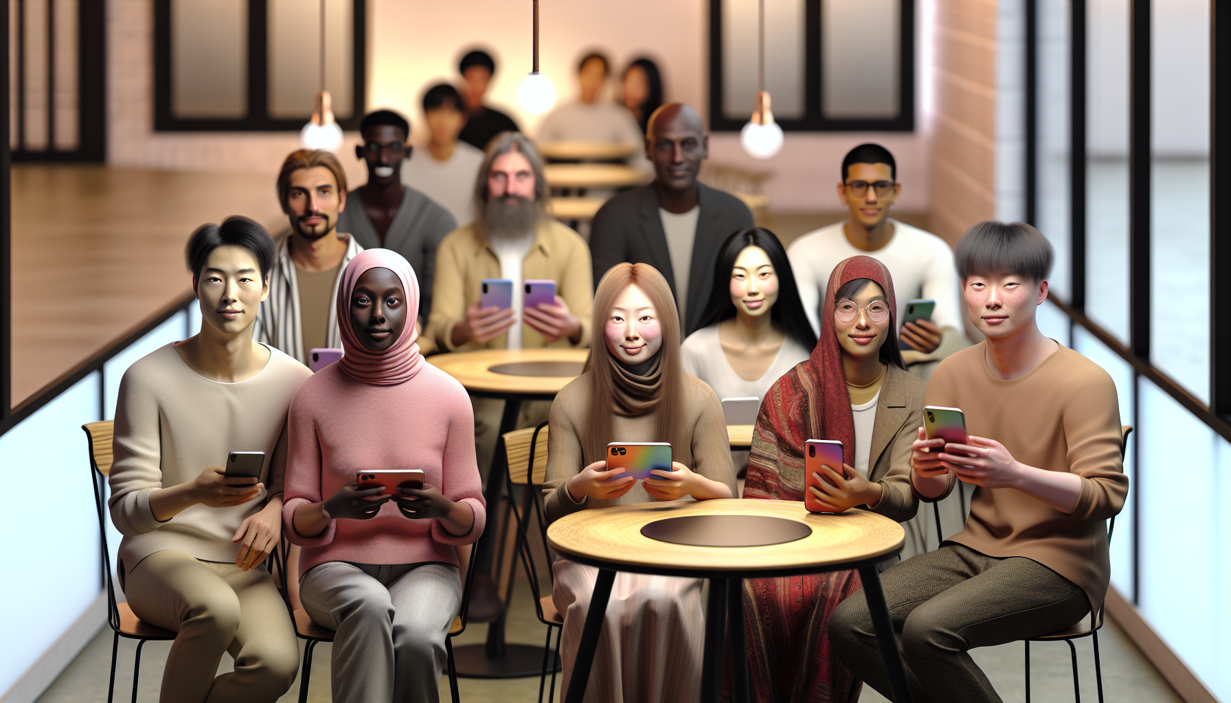 다양한 세대가 각자의 스마트폰을 사용하는 모습