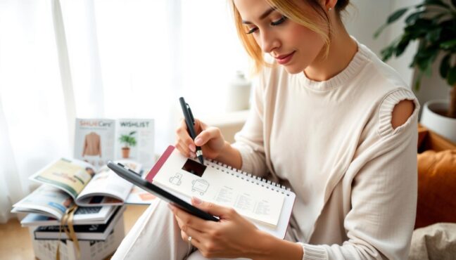 쇼핑 위시리스트를 작성하는 모습