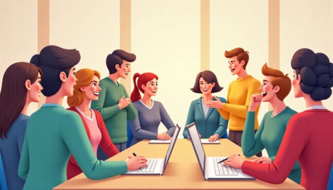 유학박람회에서 밝은 표정으로 상담받고 있는 다양한 학생들