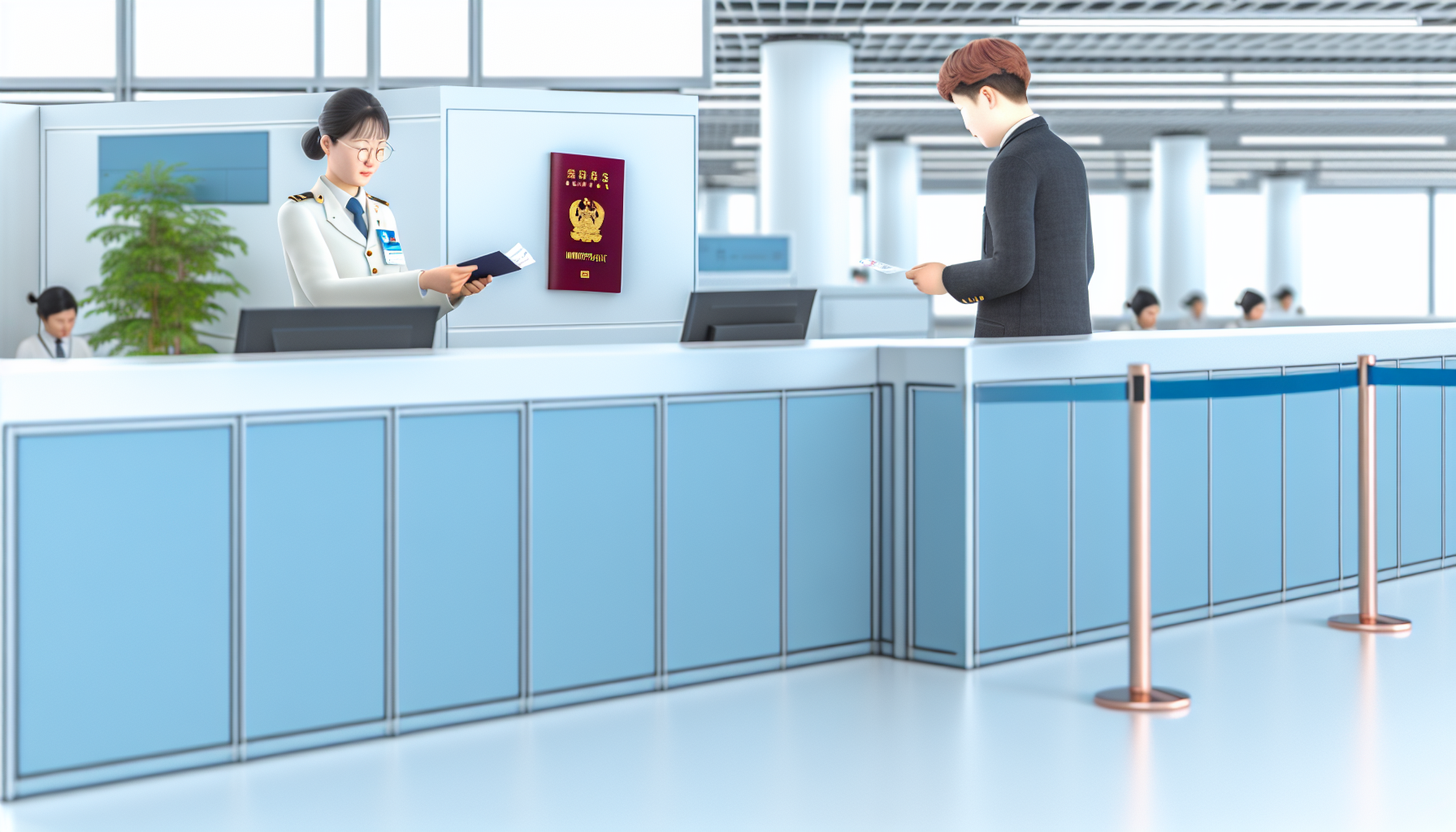 중국 공항 입국 심사 - 한국 여권을 확인하는 심사대