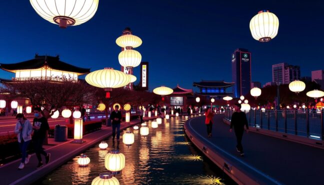청계천을 따라 설치된 아름다운 랜턴과 조명들
