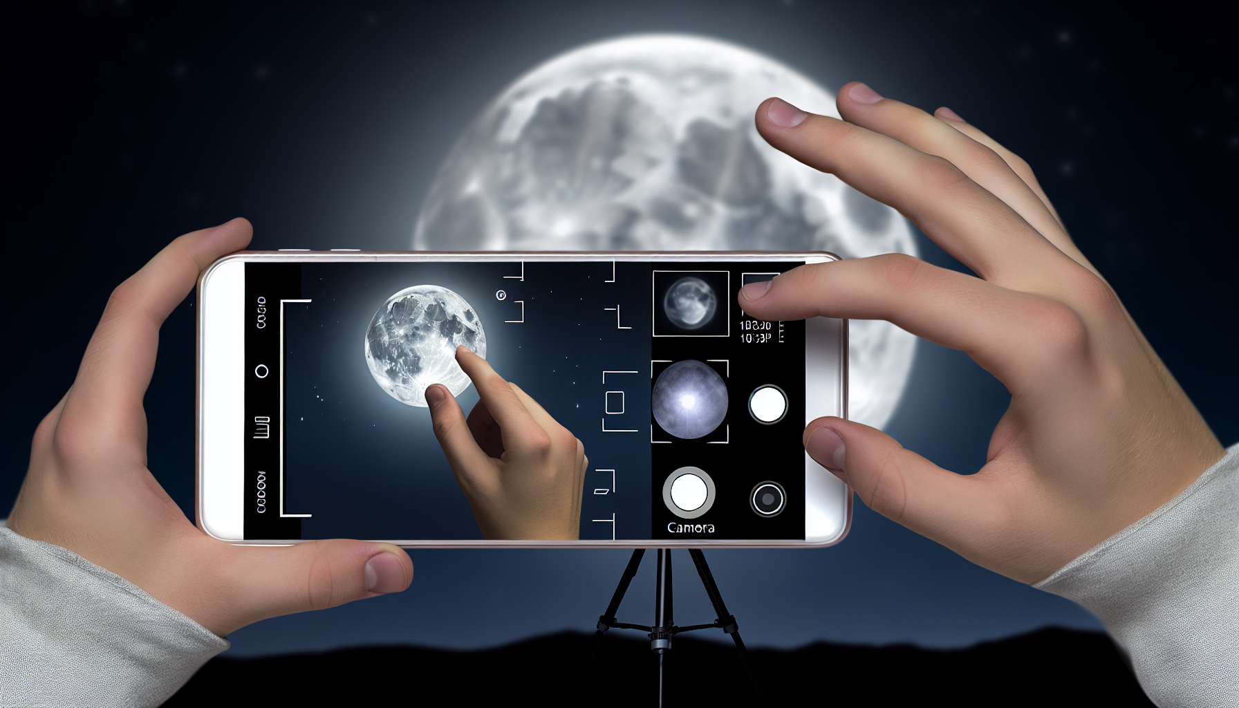 스마트폰으로 슈퍼문을 촬영하는 모습