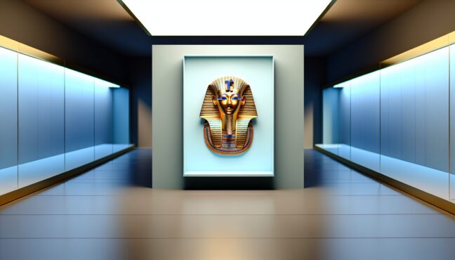 투탕카멘의 황금 마스크 전시 모습