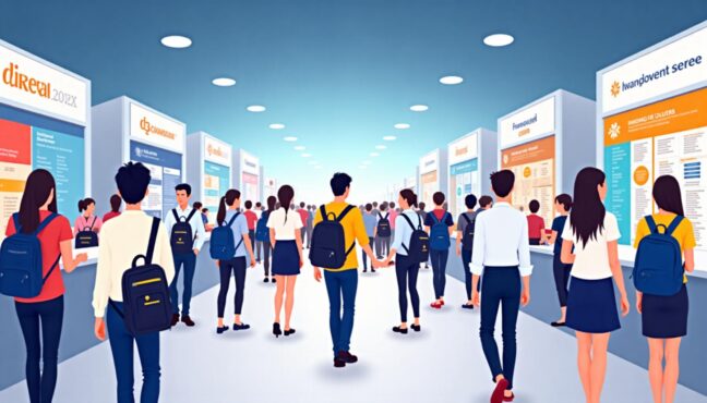 코엑스에서 열리는 활기찬 유학박람회 장면