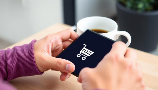 핸드폰으로 쇼핑하는 모습