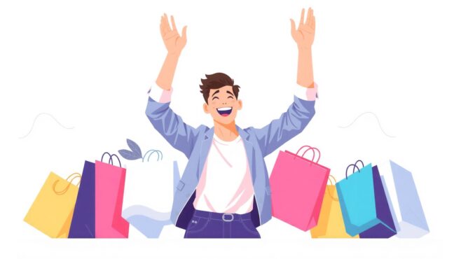 쇼핑 성공을 기뻐하는 사람