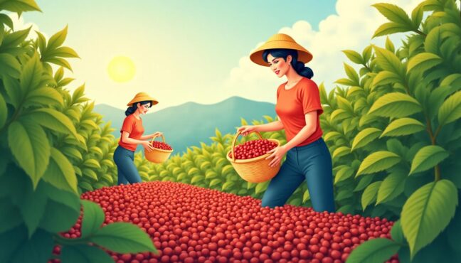 Người nông dân thu hoạch cà phê tại Tây Nguyên