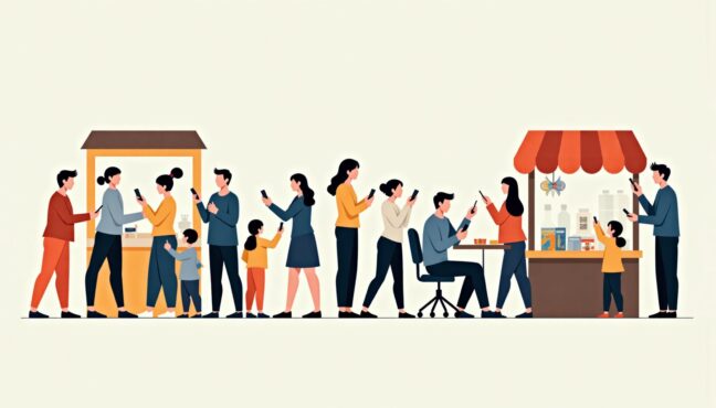 လူများး ဖုန်းဖြင့် ဈေးဆိုင်တွင် ငွေပေးချေနေပုံ