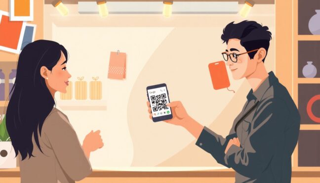 MMQR Code ကို smartphone ဖြင့် scan လုပ်နေသော ပုံ