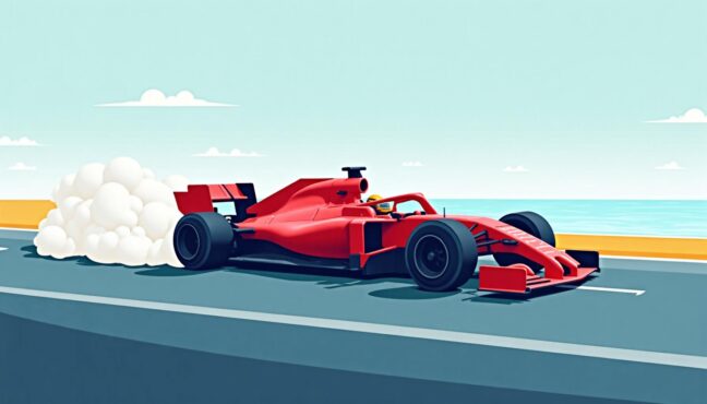 F1 car porpoising on track during race