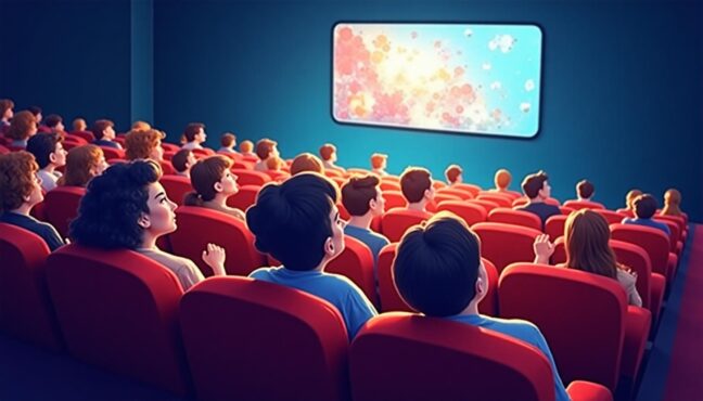 Khán giả đa dạng vui vẻ xem phim hoạt hình tại rạp chiếu