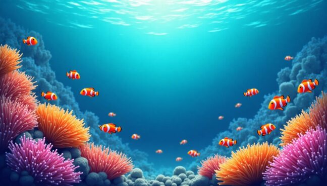 Colorful coral reef with tropical fish in Bora Bora waters