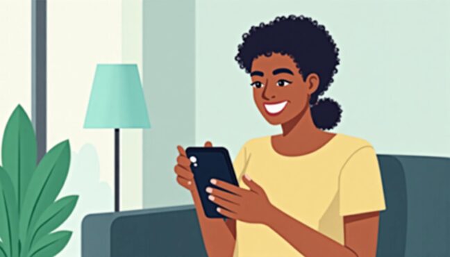 คนกำลังใช้มือถือตรวจสอบสถานะเงินเยียวยาน้ำท่วม