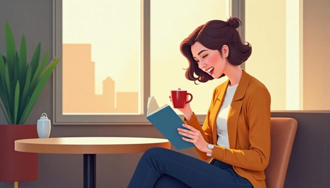 วัยทำงานคนโสดกำลังใช้เวลาส่วนตัวอย่างมีความสุขในคาเฟ่