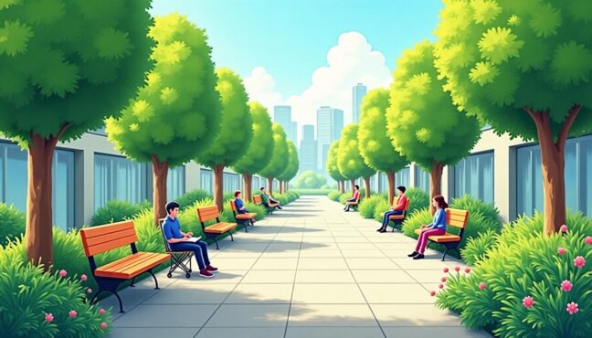 麻布台ヒルズ中央広場の緑豊かな風景