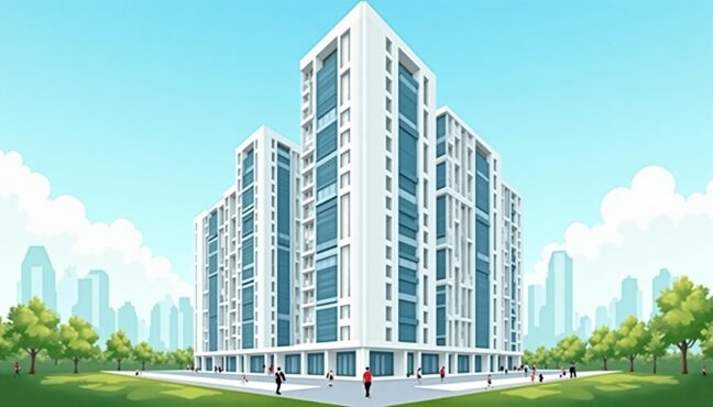 麻布台ヒルズのモダンな外観と緑豊かな広場