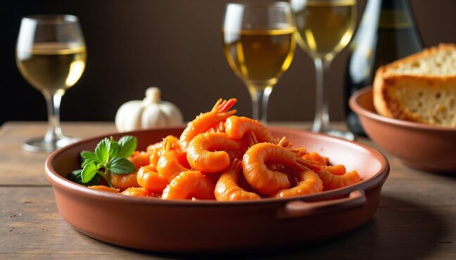 스페인풍 감바스 알 아히요가 놓인 테이블 세팅